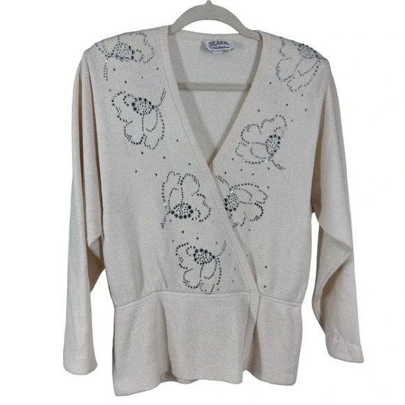 Vintage St John for Saks Sweater with bejeweled floral pattern 10 medium - Picture 2 of 7